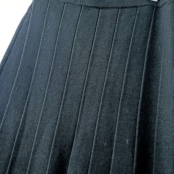 MANAHE Black Pleated Knit Midi Skirt | Classic Minimalist Chic Style Size S - Picture 4 of 6